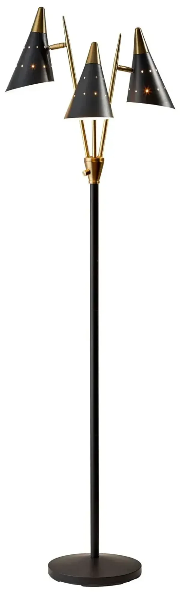 Three Light Novelty Floor Lamp With Black Cone Shade - Black