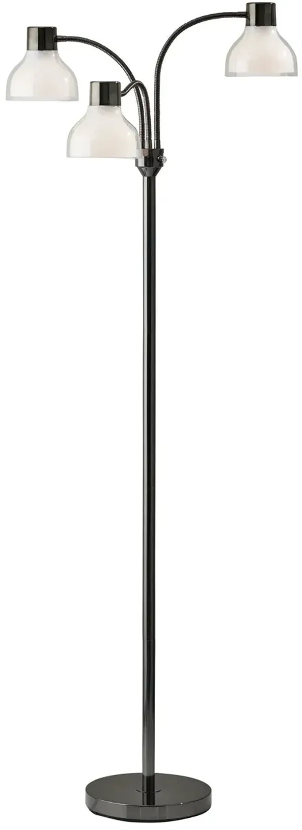 Three Light Tree Floor Lamp With White Bowl Shade - Black