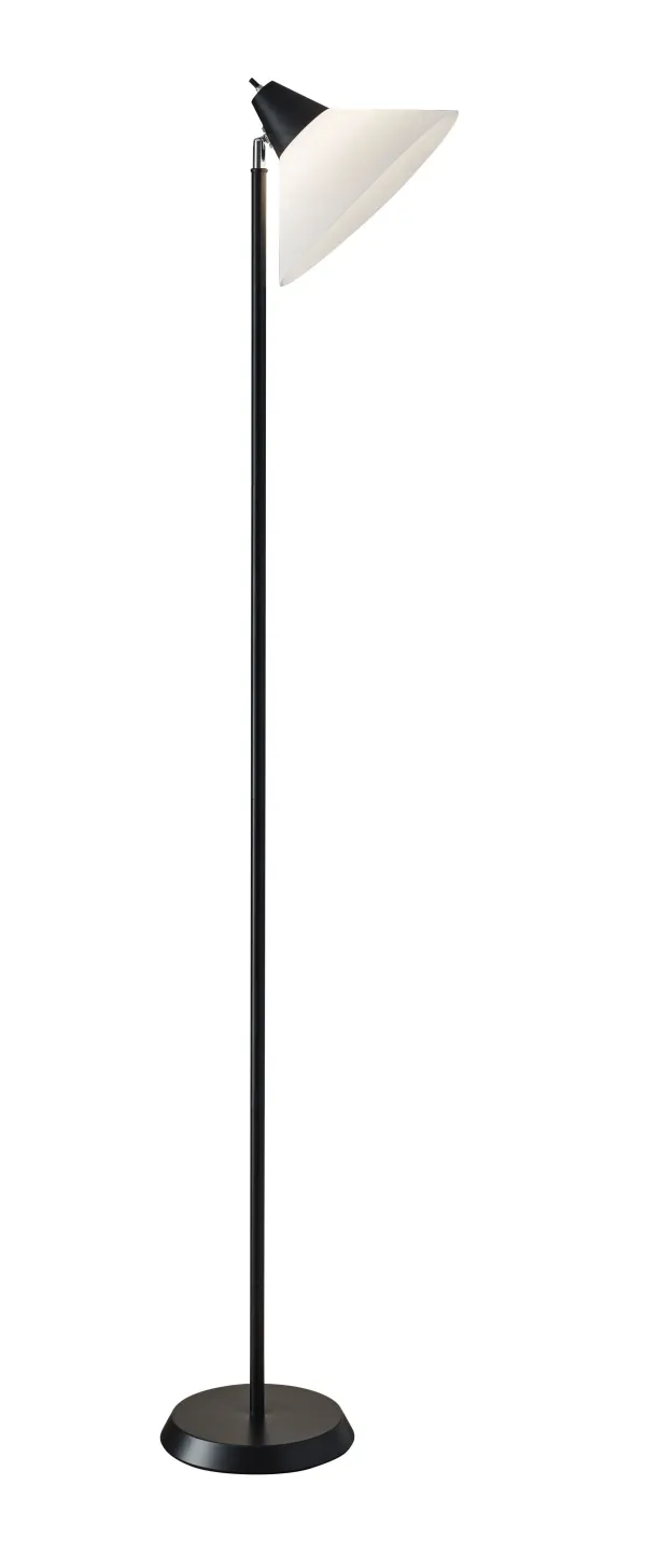 Elemental Metal Torchiere With White Cone Shade - Black