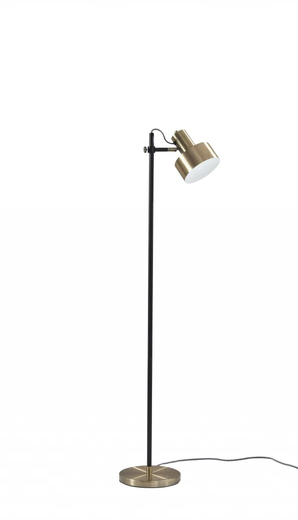 Retro Floor Lamp With Pole And Adjustable Jumbo Metal Shade - Antique Brass Matte Black