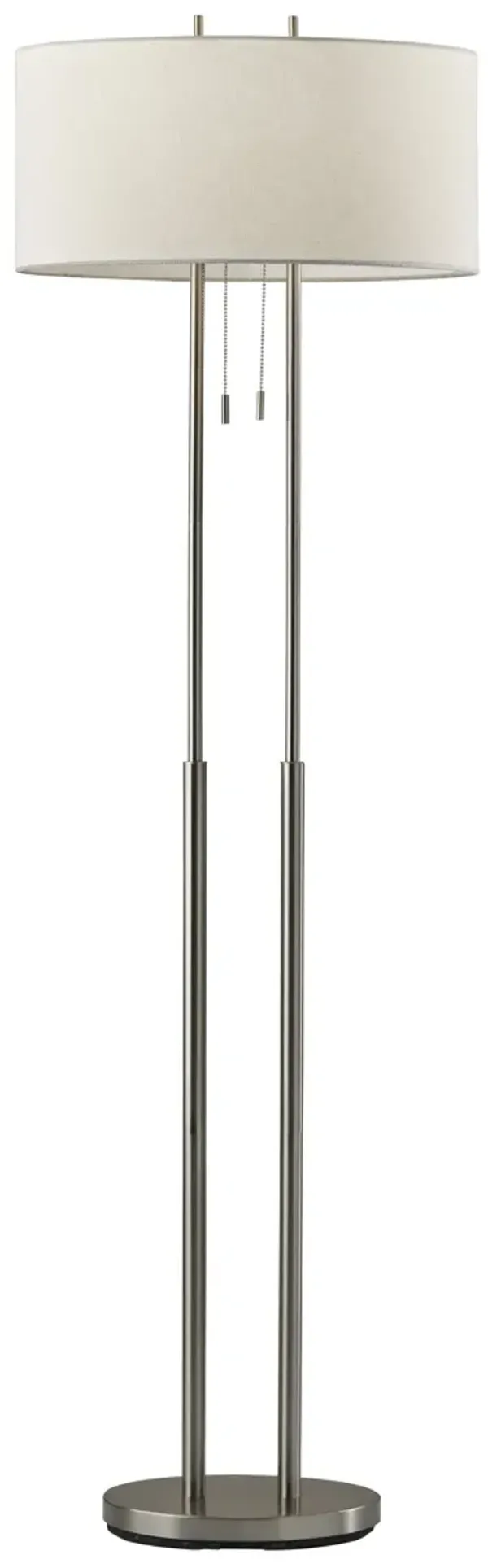 Brushed Task Floor Lamp With Fabric Drum Shade - Silver White