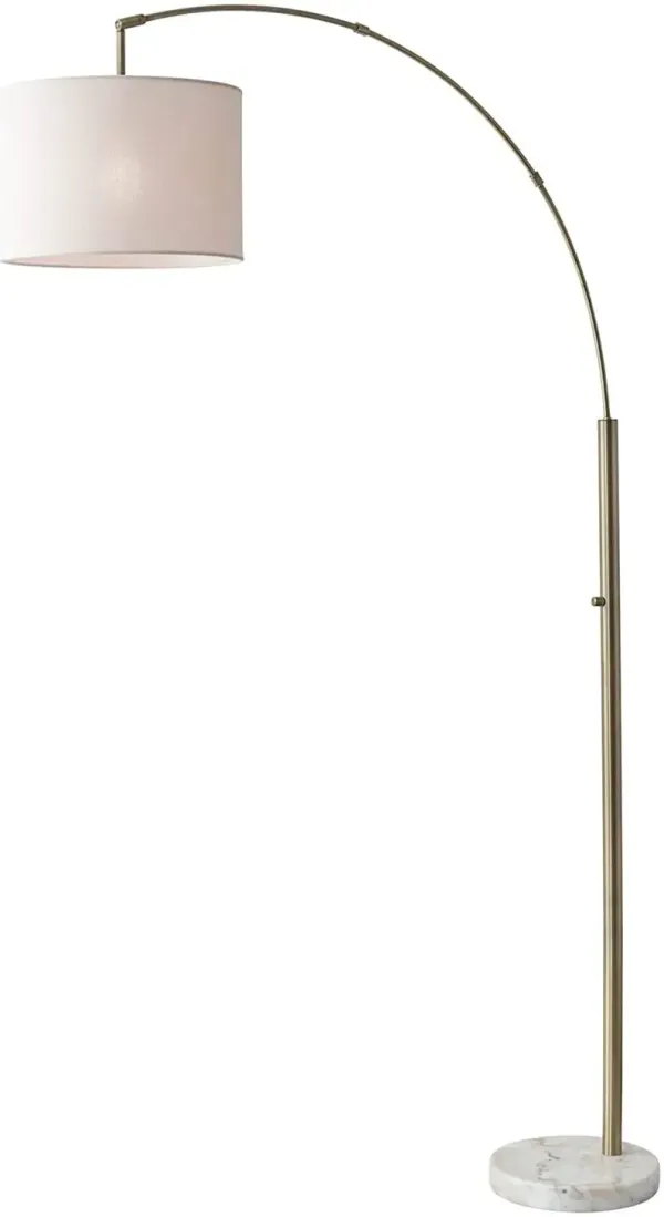 Arc Floor Lamp With Off-White Solid Color Drum Shade - Brass