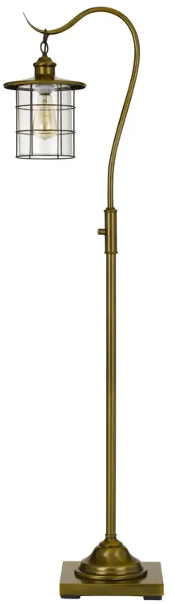 Traditional Shaped Floor Lamp With Bronze Transparent Glass Drum Shade - Brass