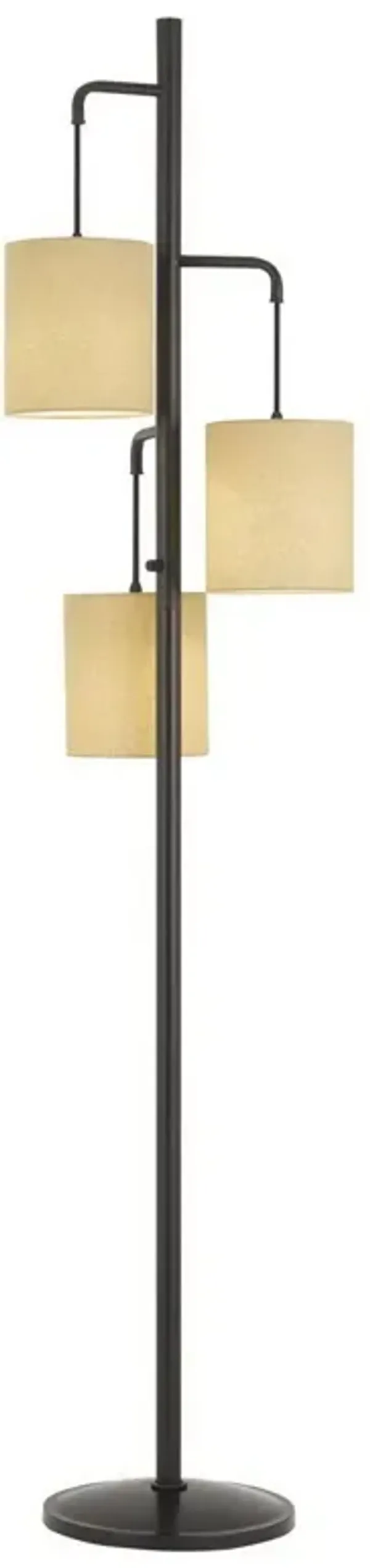 Three Light Traditional Shaped Floor Lamp With Beige Drum Shade - Bronze