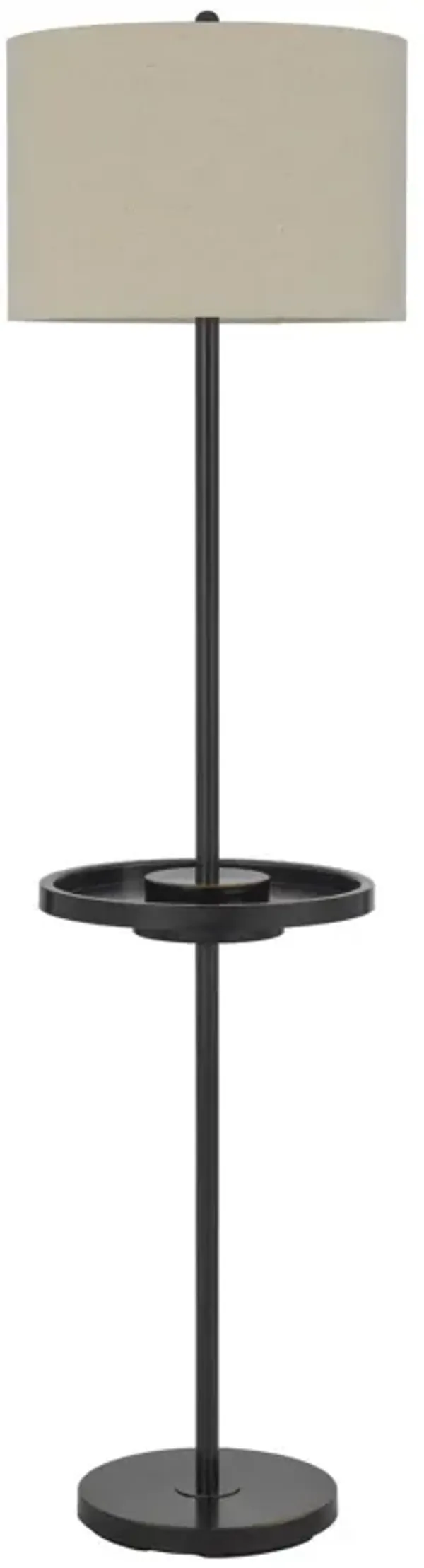 Tray Table Floor Lamp With Beige Drum Shade - Bronze