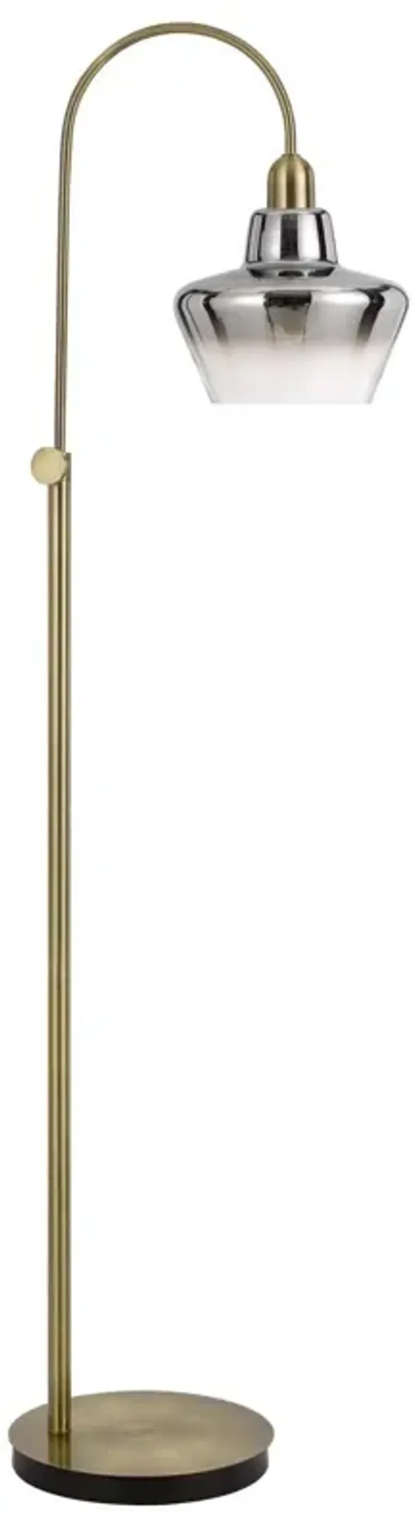 Adjustable Arc Floor Lamp With Antiqued Brass Mirrored Glass Novelty Shade - Brass