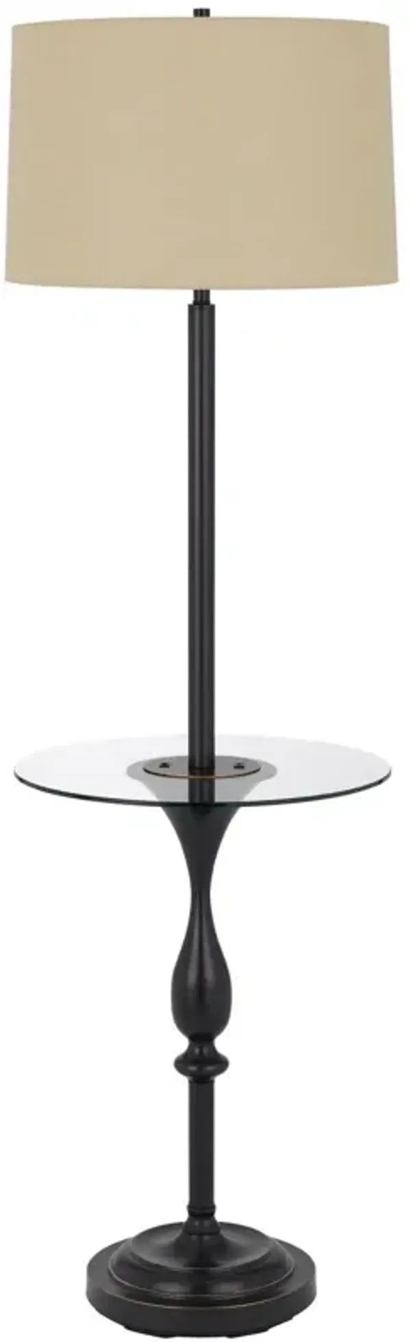 Tray Table Floor Lamp With Tan Transparent Glass Square Shade - Bronze