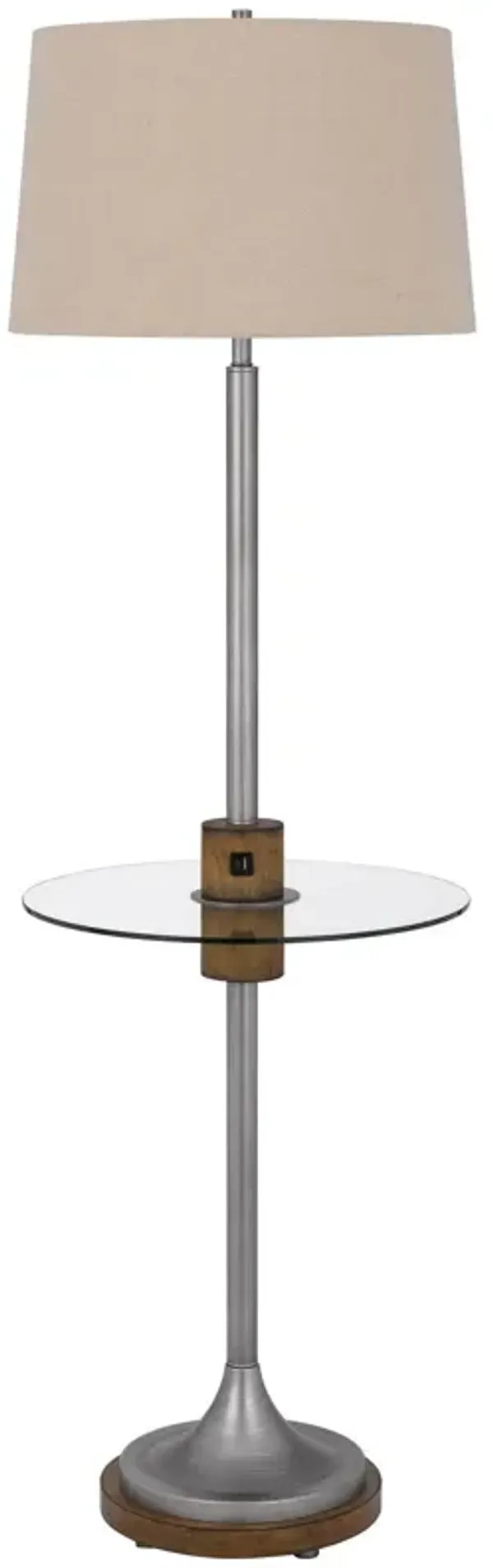 Tray Table Floor Lamp With Beige Transparent Glass Square Shade - Pewter