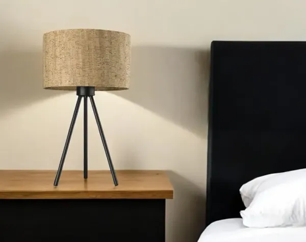 Metal Tripod Table Lamp With Beige Drum Shade - Black