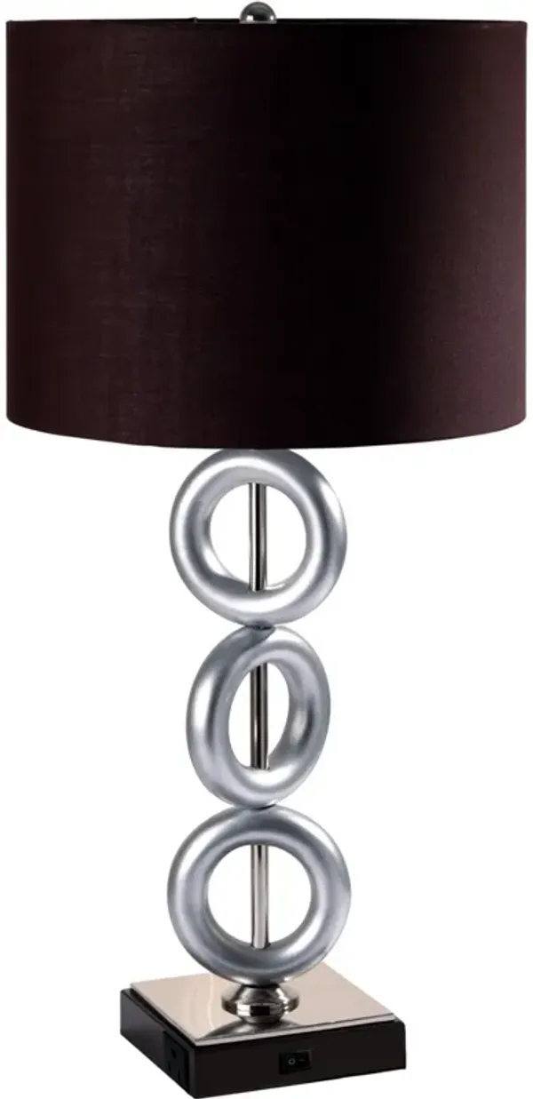 Ceramic Geometric Table Lamp With Brown Classic Drum Shade - Silver