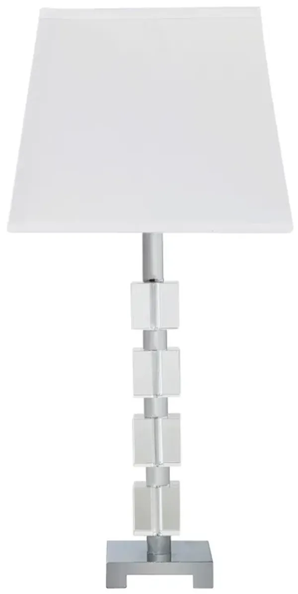 Crystal Geo Cubed Table Lamp With Sharp Corner Square Tapered Shade - Clear White