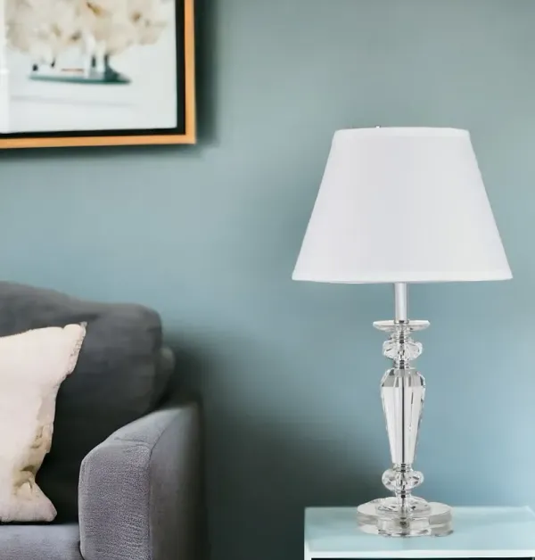 Faceted Crystal Table Lamp With Empire Shade - Clear White