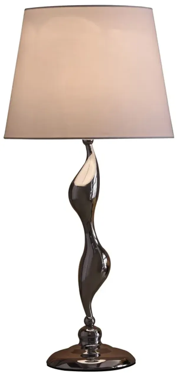 24" x 12" x 12" Bedside Table Lamp With White Empire Shade - Silver