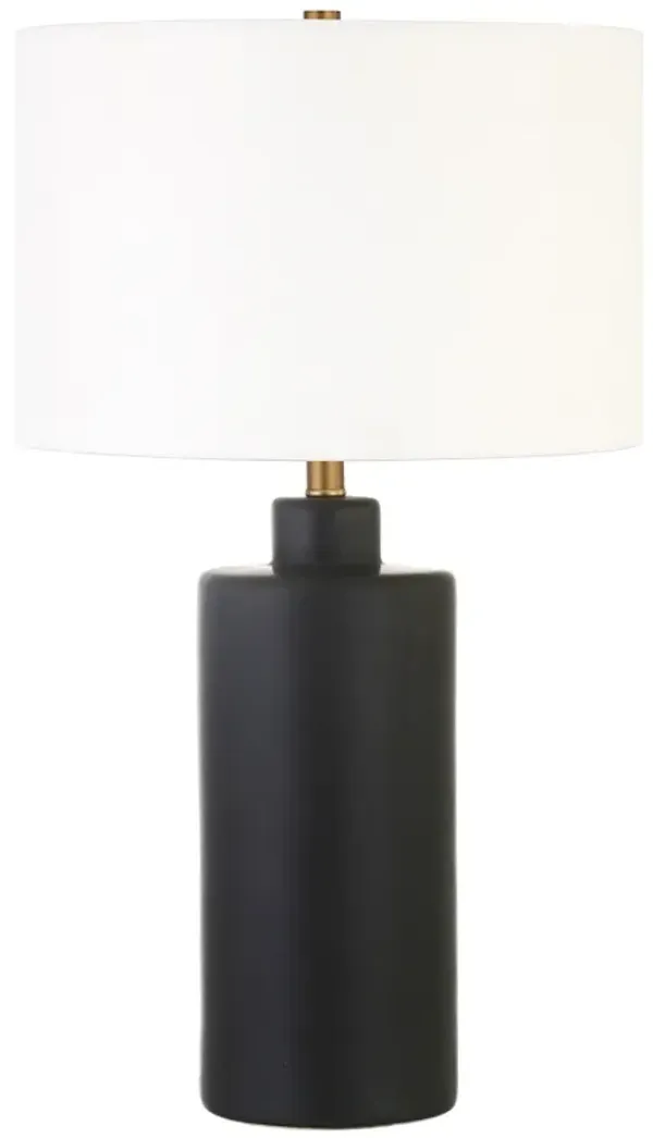 25" Ceramic Table Lamp With White Drum Shade - Black