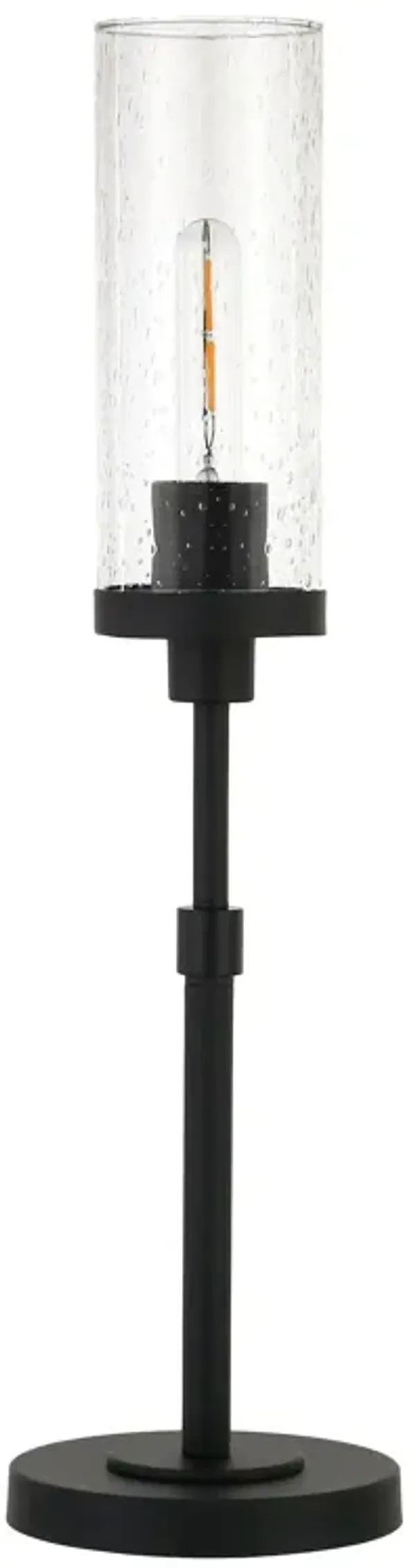 Metal Buffet Lamp With Clear Seeded Cylinder Shade - Black