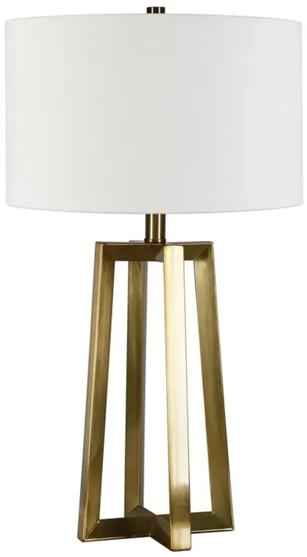 24" Metal Table Lamp With White Drum Shade - Brass