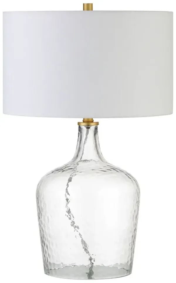 24" Glass Gourd Table Lamp With Drum Shade - Clear White