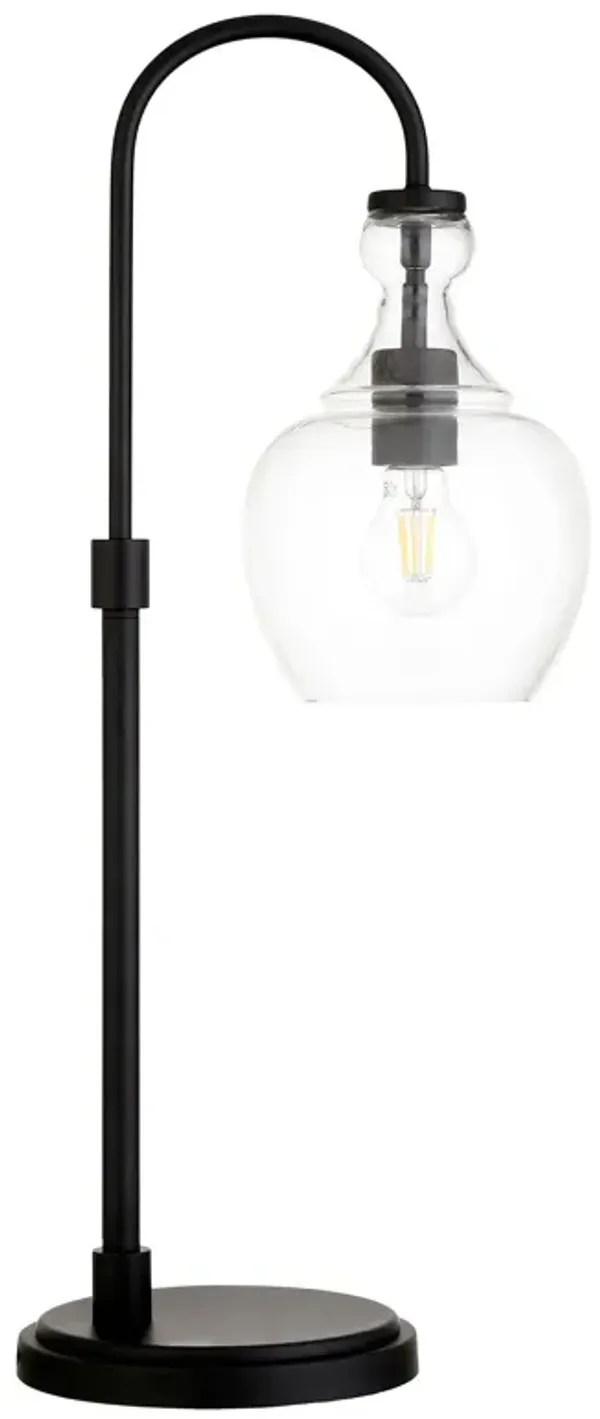 Metal Arched Table Lamp With Clear Dome Shade - Black