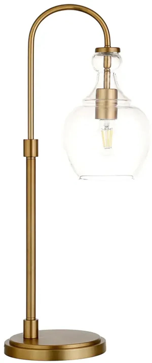 Metal Arched Table Lamp With Clear Dome Shade - Brass