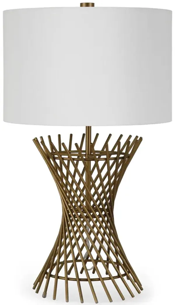 Metal Adjustable Table Lamp With White Drum Shade - Antiqued Brass