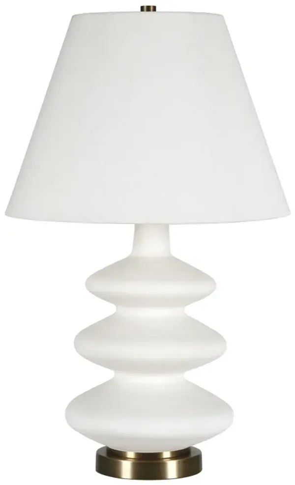 Glass Gourd Table Lamp With White Empire Shade - White And Gold
