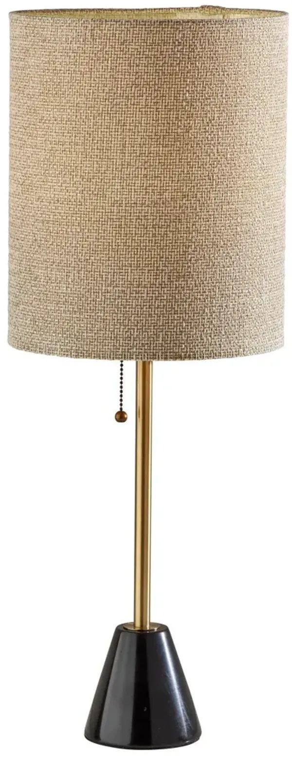 Marble And Metal Table Lamp With Beige Drum Shade - Black And Gold
