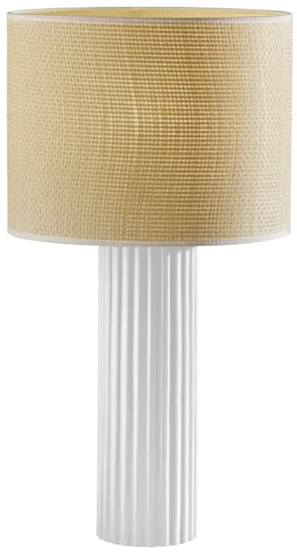 24" Ceramic Cylinder Table Lamp With Beige Drum Shade - White
