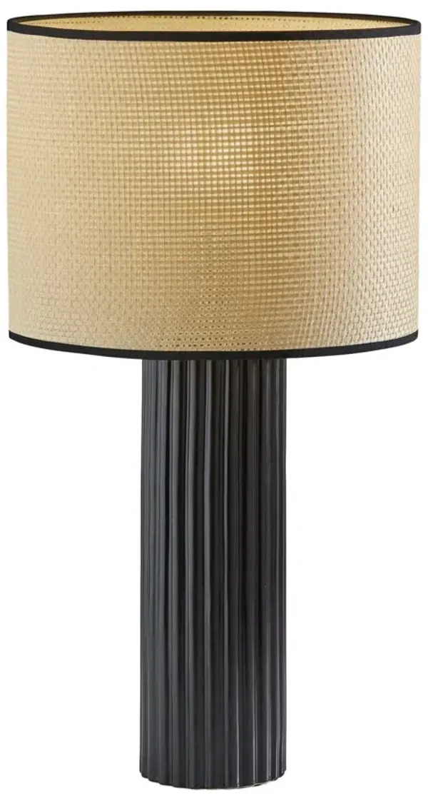 24" Ceramic Cylinder Table Lamp With Beige Drum Shade - Black