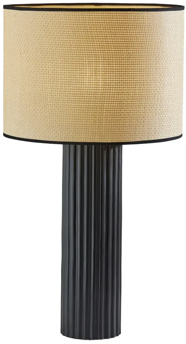 Ceramic Cylinder Table Lamp With Beige Drum Shade - Black