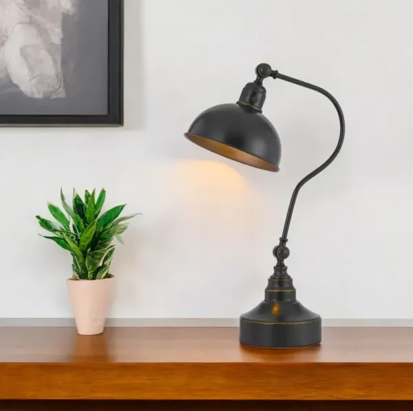 Metal Lantern Desk Table Lamp With Gray Dome Shade - Gray