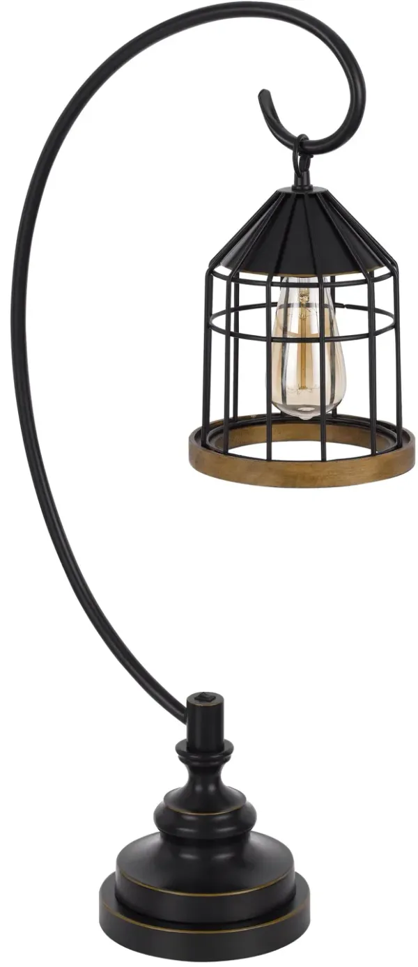 Metal Table Lamp With Bronze Cage Shade - Bronze