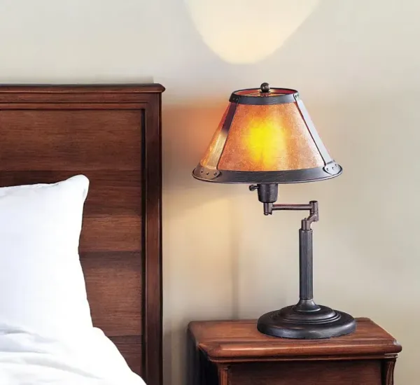 Metal Candlestick Table Lamp With Amber Empire Shade - Gray