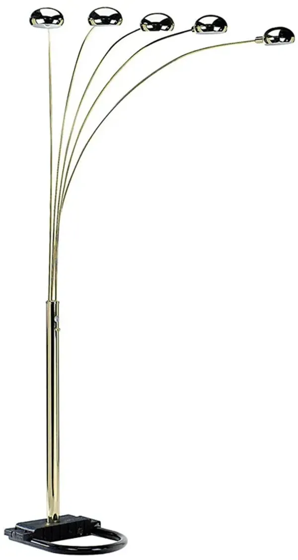 Five Light Arc Floor Lamp With Brass Metal Dome Shade - Brass