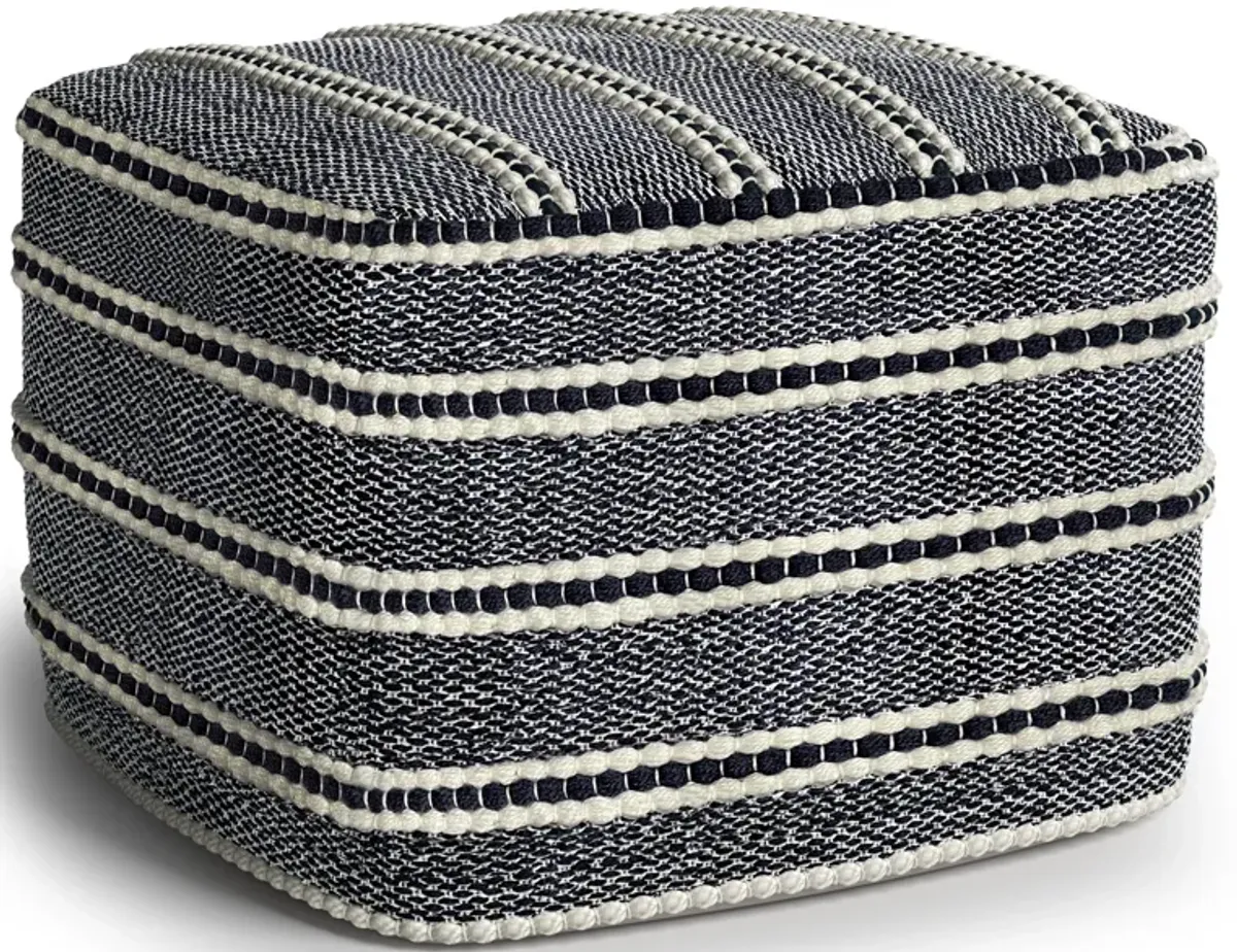 Corrie - Square Woven Outdoor / Indoor Pouf - Navy / White