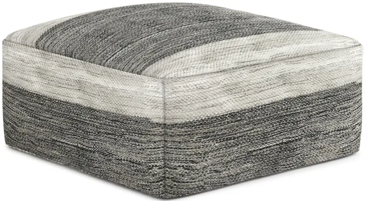 Mathis - Square Woven Outdoor / Indoor Pouf - Gray / White