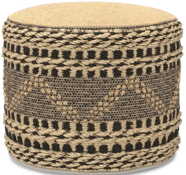 Stella - Round Woven Pouf - Natural / Black