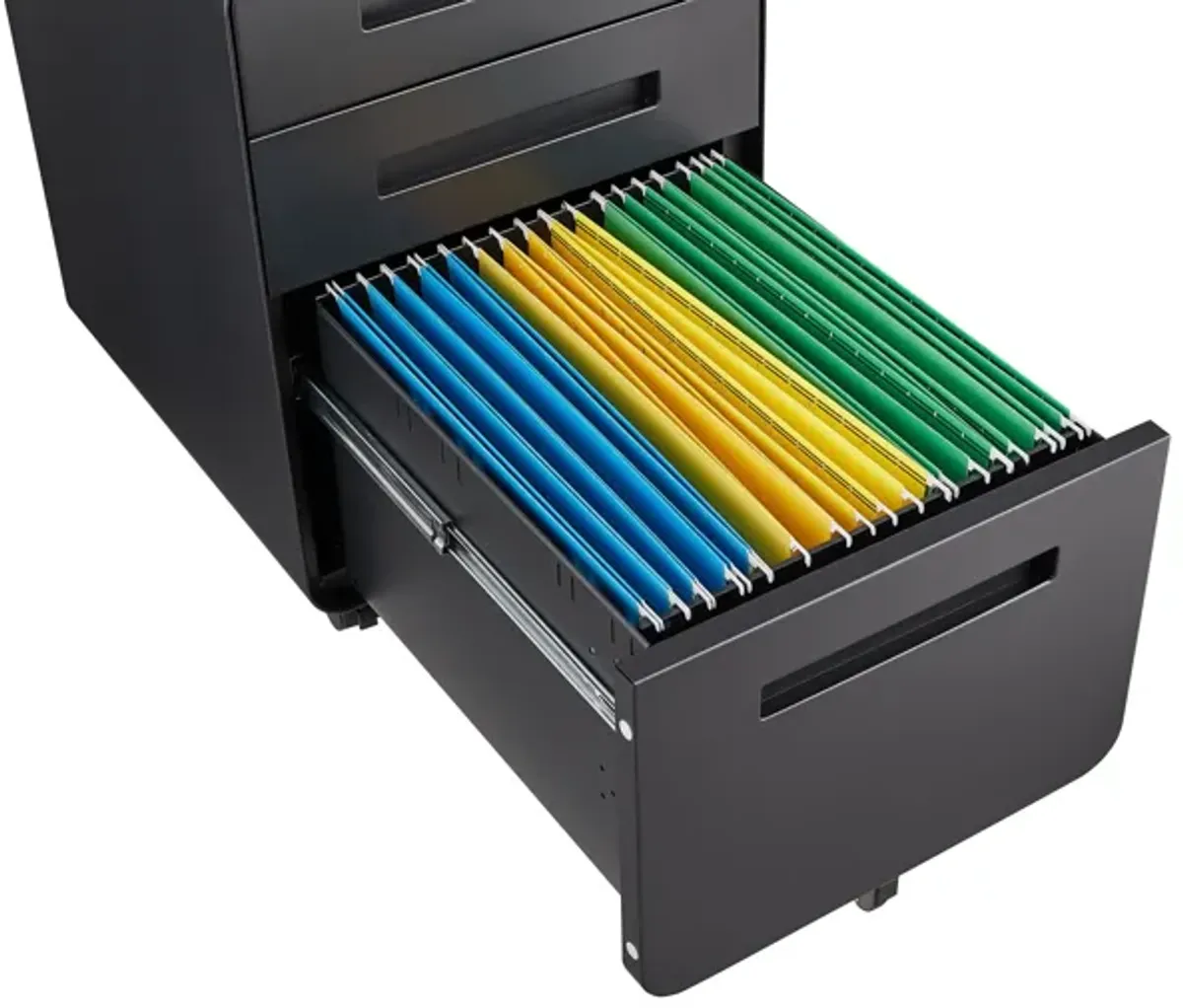 3 Drawer Mobile File Cabinet Under Desk Office, Simple Style Versatile Storage Cabinet For Legal / Letter / A4 Files, 5 Wheel Design Anti-Tilting Cold Rolled Steel Waterproof Moisture-Proof