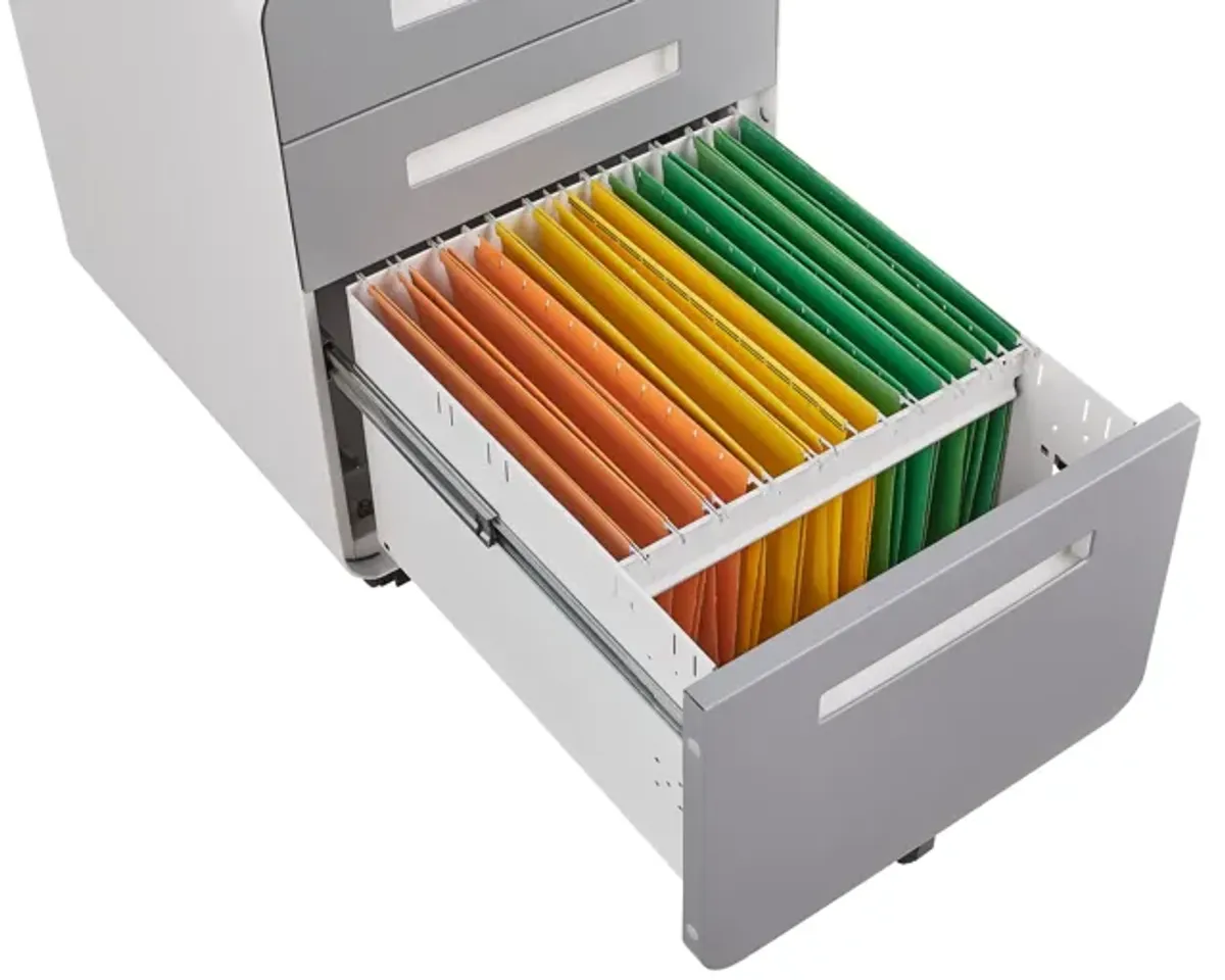 3 Drawer Mobile File Cabinet Under Desk Office, Simple Style Versatile Storage Cabinet For Legal / Letter / A4 Files, 5 Wheel Design Anti-Tilting Cold Rolled Steel Waterproof Moisture-Proof