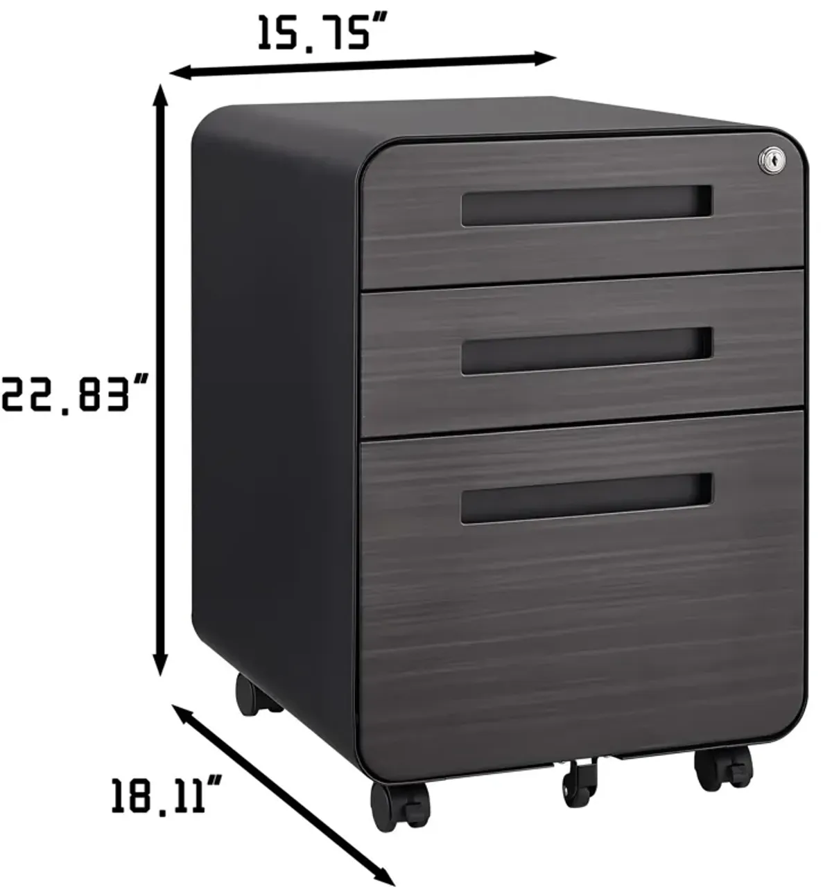 3 Drawer Mobile File Cabinet Under Desk Office, Simple Style Versatile Storage Cabinet For Legal / Letter / A4 Files, 5 Wheel Design Anti-Tilting Cold Rolled Steel Waterproof Moisture-Proof