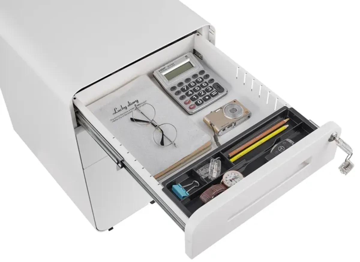 3 Drawer Mobile File Cabinet Under Desk Office, Simple Style Versatile Storage Cabinet For Legal / Letter / A4 Files, 5 Wheel Design Anti-Tilting Cold Rolled Steel Waterproof Moisture-Proof