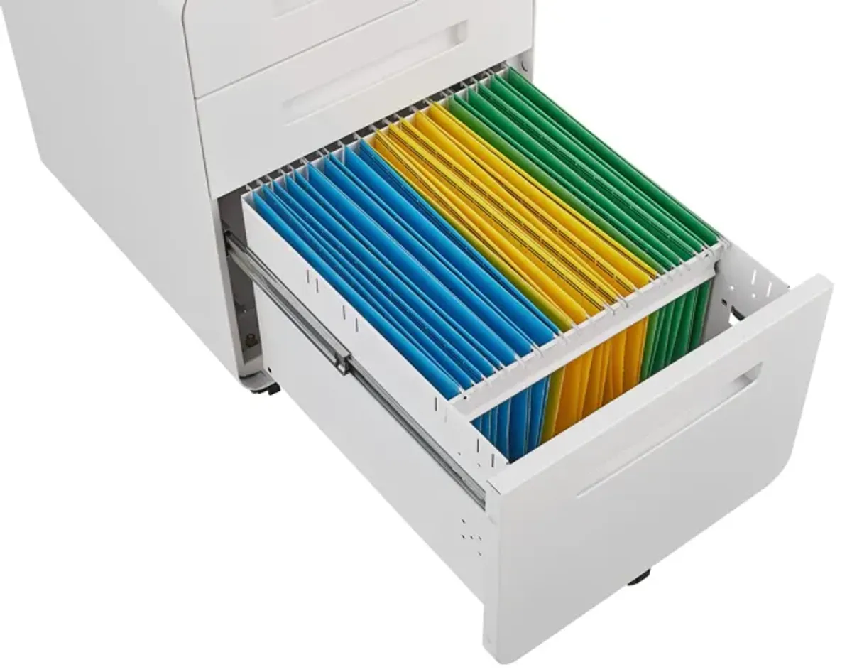 3 Drawer Mobile File Cabinet Under Desk Office, Simple Style Versatile Storage Cabinet For Legal / Letter / A4 Files, 5 Wheel Design Anti-Tilting Cold Rolled Steel Waterproof Moisture-Proof