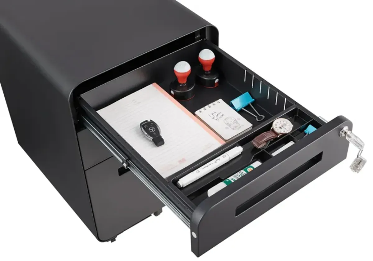 3 Drawer Mobile File Cabinet Under Desk Office, Simple Style Versatile Storage Cabinet For Legal / Letter / A4 Files, 5 Wheel Design Anti-Tilting Cold Rolled Steel Waterproof Moisture-Proof