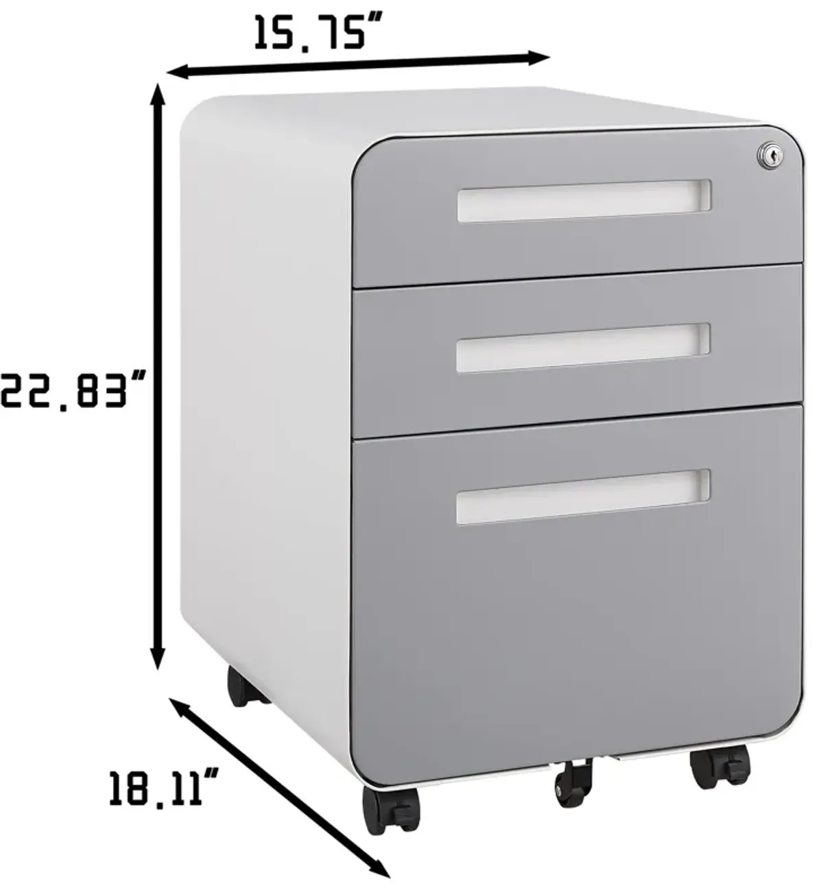 3 Drawer Mobile File Cabinet Under Desk Office, Simple Style Versatile Storage Cabinet For Legal / Letter / A4 Files, 5 Wheel Design Anti-Tilting Cold Rolled Steel Waterproof Moisture-Proof