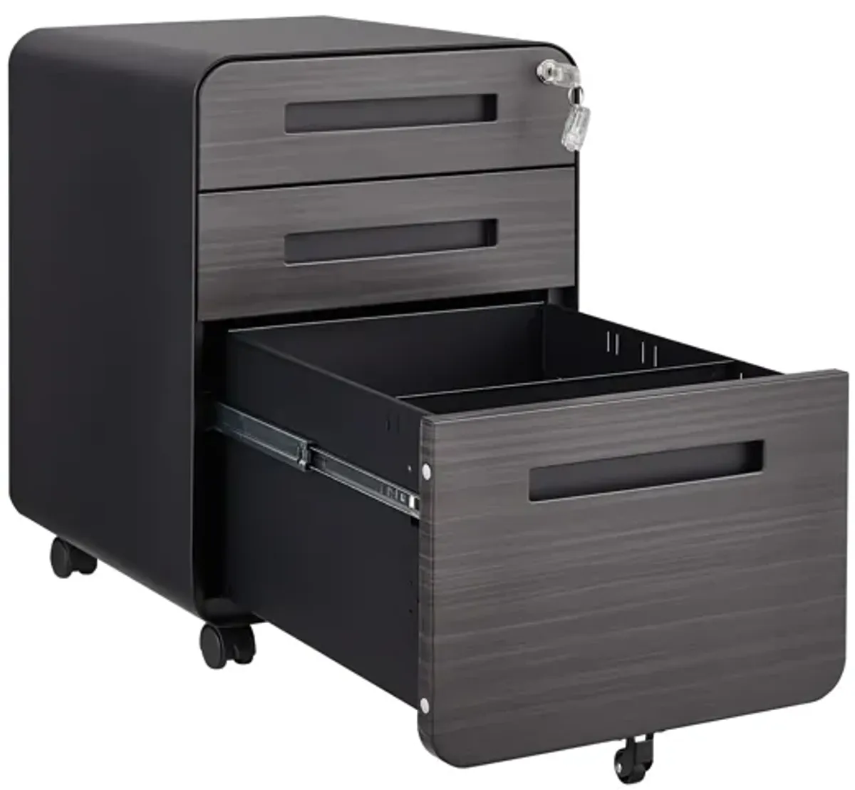 3 Drawer Mobile File Cabinet Under Desk Office, Simple Style Versatile Storage Cabinet For Legal / Letter / A4 Files, 5 Wheel Design Anti-Tilting Cold Rolled Steel Waterproof Moisture-Proof