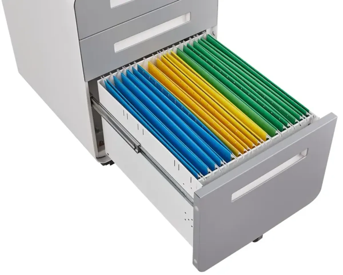 3 Drawer Mobile File Cabinet Under Desk Office, Simple Style Versatile Storage Cabinet For Legal / Letter / A4 Files, 5 Wheel Design Anti-Tilting Cold Rolled Steel Waterproof Moisture-Proof