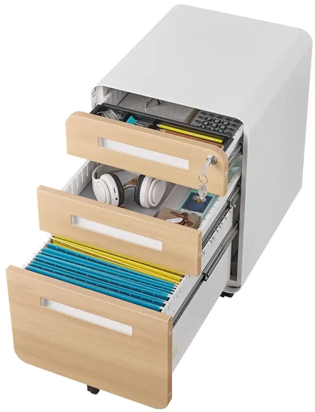 3 Drawer Mobile File Cabinet Under Desk Office, Simple Style Versatile Storage Cabinet For Legal / Letter / A4 Files, 5 Wheel Design Anti-Tilting Cold Rolled Steel Waterproof Moisture-Proof
