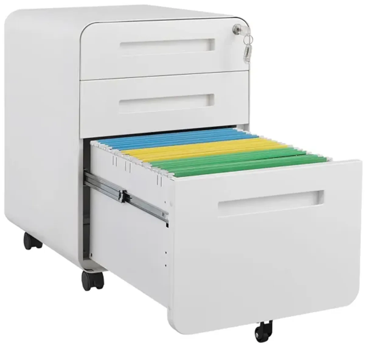 3 Drawer Mobile File Cabinet Under Desk Office, Simple Style Versatile Storage Cabinet For Legal / Letter / A4 Files, 5 Wheel Design Anti-Tilting Cold Rolled Steel Waterproof Moisture-Proof