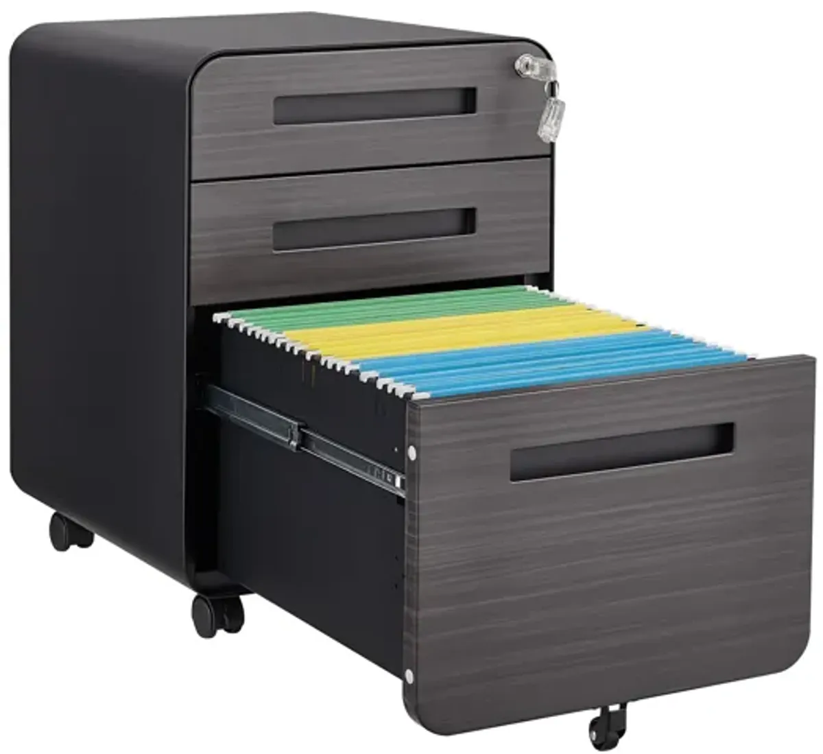 3 Drawer Mobile File Cabinet Under Desk Office, Simple Style Versatile Storage Cabinet For Legal / Letter / A4 Files, 5 Wheel Design Anti-Tilting Cold Rolled Steel Waterproof Moisture-Proof
