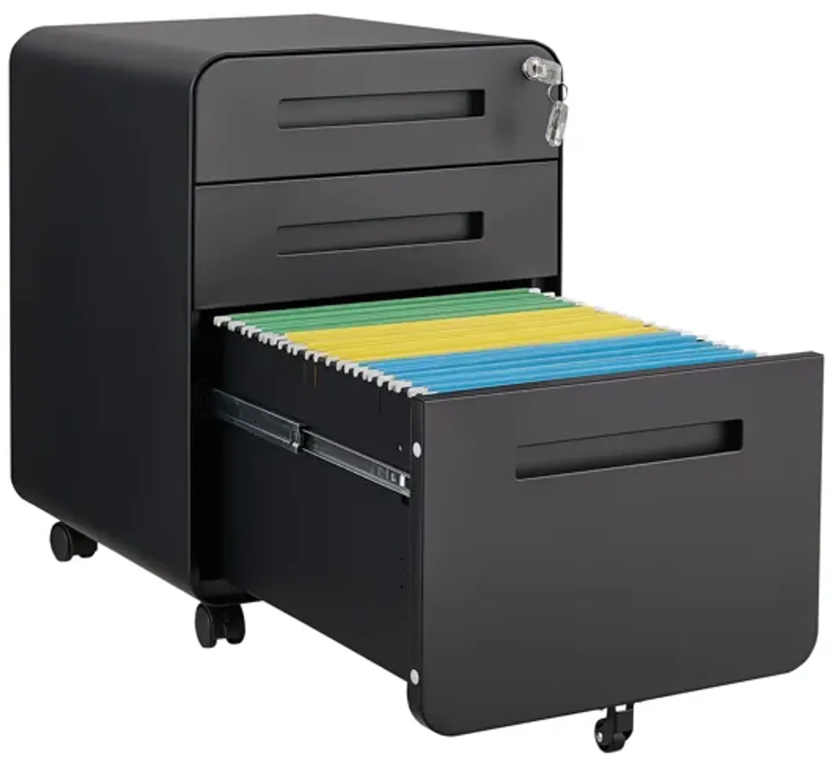 3 Drawer Mobile File Cabinet Under Desk Office, Simple Style Versatile Storage Cabinet For Legal / Letter / A4 Files, 5 Wheel Design Anti-Tilting Cold Rolled Steel Waterproof Moisture-Proof