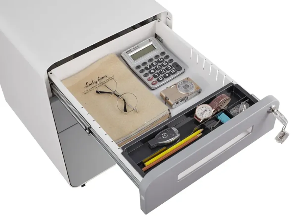 3 Drawer Mobile File Cabinet Under Desk Office, Simple Style Versatile Storage Cabinet For Legal / Letter / A4 Files, 5 Wheel Design Anti-Tilting Cold Rolled Steel Waterproof Moisture-Proof